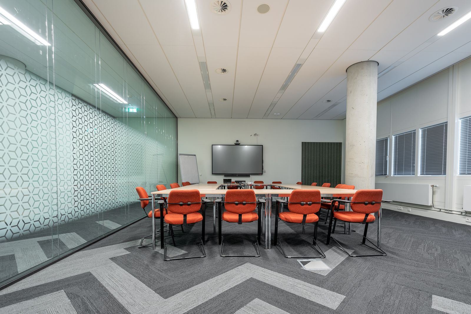 Conference room with video display